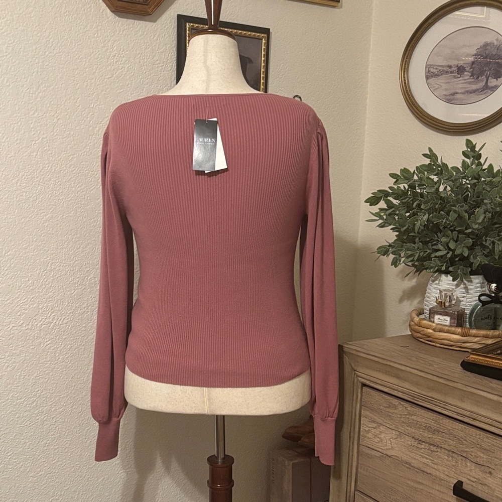 Lauren Ralph Lauren Blouson Sleeve Ribbed Sweater-Pink-Size Large-NWT-MSRP $125 - Picture 5 of 6